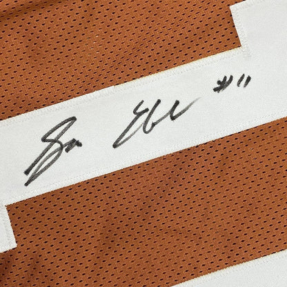 Framed Autographed/Signed Sam Ehlinger 33x42 Texas Orange College Football Jersey JSA COA
