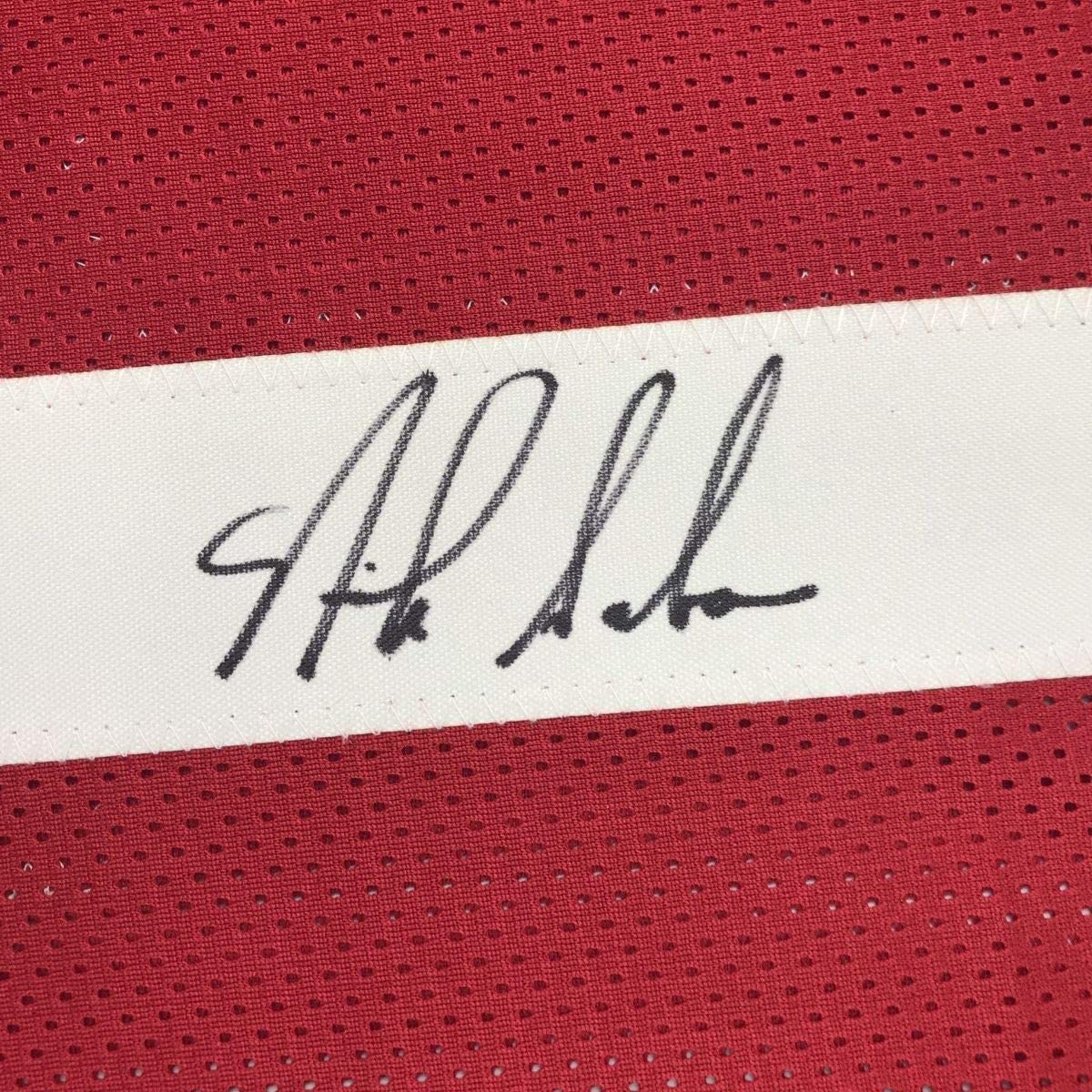 Framed Autographed/Signed Nick Saban 33x42 Alabama Red College Football Jersey Beckett BAS COA