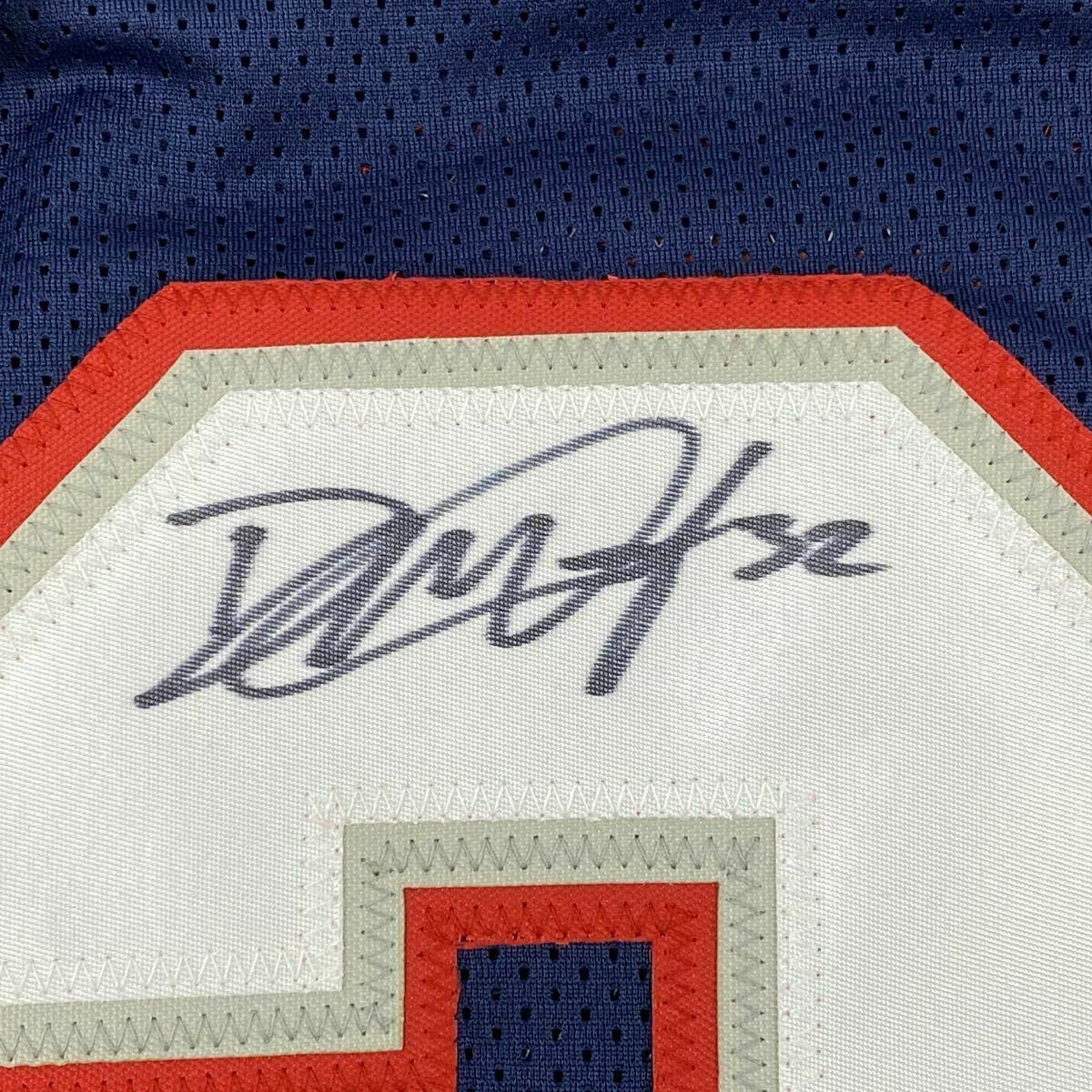 Framed Autographed/Signed Devin McCourty 33x42 New England Blue Football Jersey JSA COA