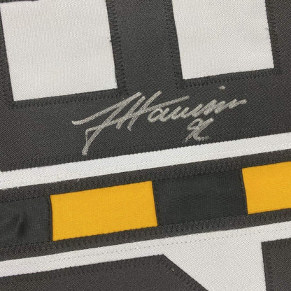 Framed Autographed/Signed James Harrison 33x42 Pittsburgh Bumble Bee Football Jersey Beckett BAS COA