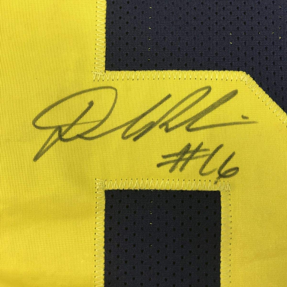 Framed Autographed/Signed Denard Robinson 33x42 Michigan Blue College Football Jersey JSA COA