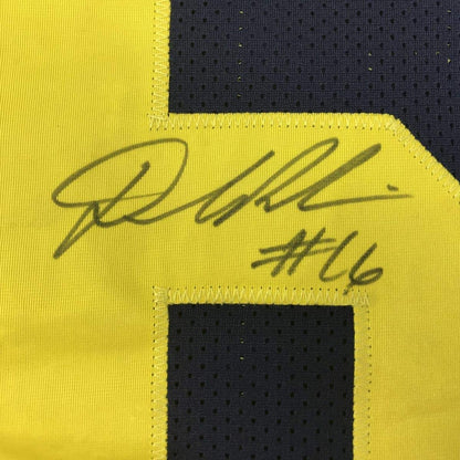 Framed Autographed/Signed Denard Robinson 33x42 Michigan Blue College Football Jersey JSA COA