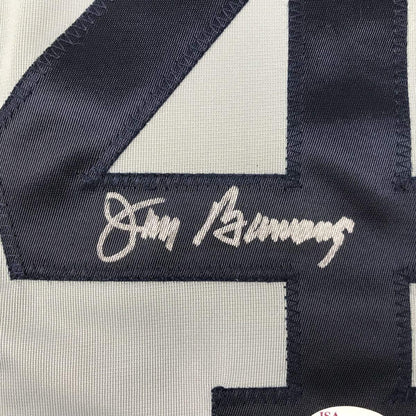 Framed Autographed/Signed Jim Bunning 35x39 Detroit Grey Baseball Jersey JSA COA