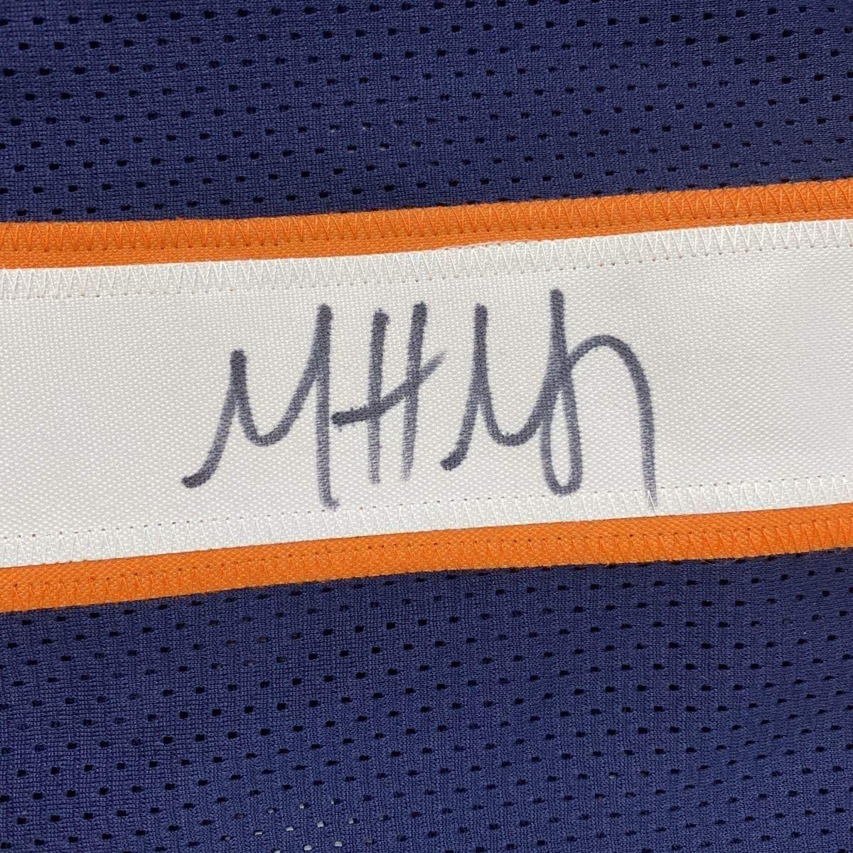 Framed Autographed/Signed Matt Nagy 33x42 Coach Chicago Blue Football Jersey Beckett BAS COA