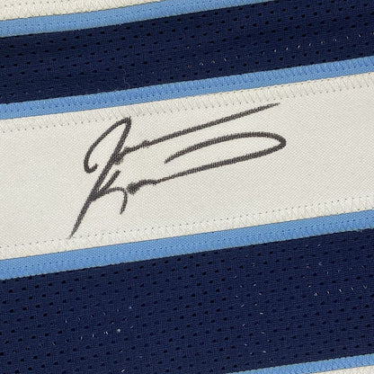 Framed Autographed/Signed Jevon Kearse 33x42 Tennessee Dark Blue Football Jersey JSA COA