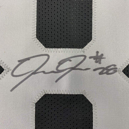 Autographed/Signed Josh Jacobs Las Vegas Oakland Black Football Jersey Beckett BAS COA