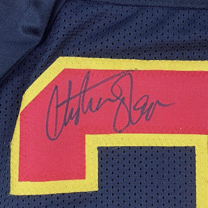 Framed Autographed/Signed Christian Okoye 33x42 Kansas City Black Football Jersey JSA COA