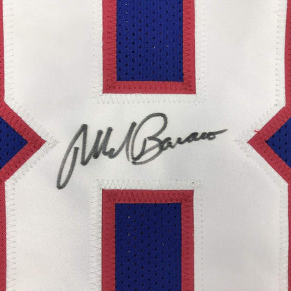Framed Autographed/Signed Mark Bavaro 33x42 New York Blue Football Jersey PSA/DNA COA