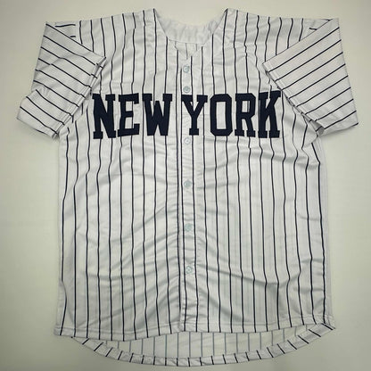 Facsimile Autographed Yogi Berra New York Pinstripe Reprint Laser Auto Baseball Jersey Size Men's XL