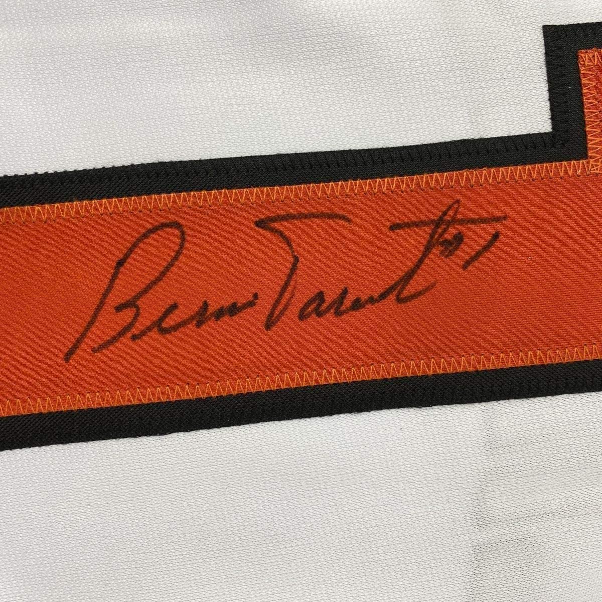 Framed Autographed/Signed Bernie Parent 33x42 Philadelphia White Hockey Jersey JSA COA