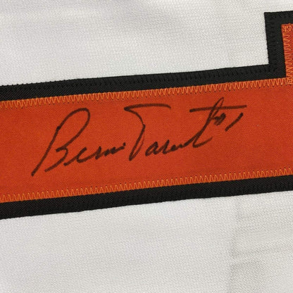 Framed Autographed/Signed Bernie Parent 33x42 Philadelphia White Hockey Jersey JSA COA
