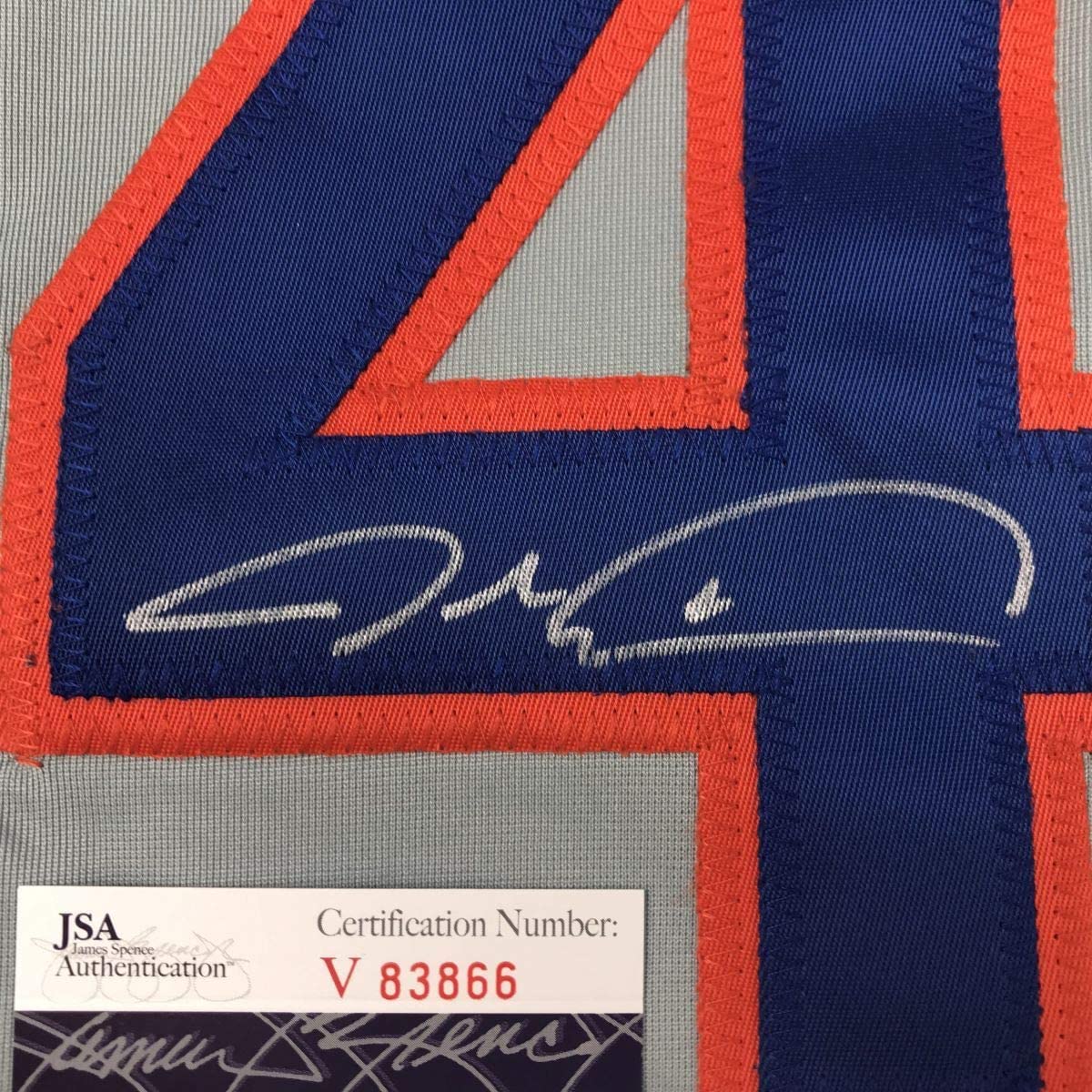 Framed Autographed/Signed Jacob DeGrom 33x42 New York NY Grey Baseball Jersey JSA COA