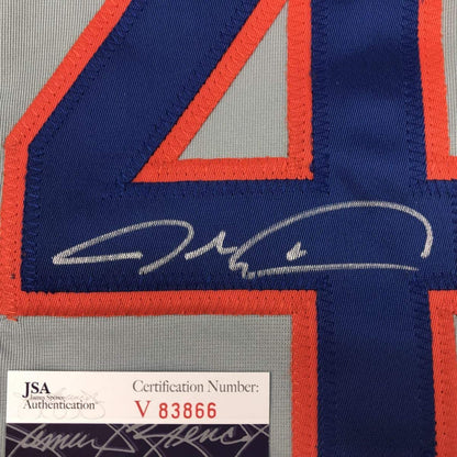 Framed Autographed/Signed Jacob DeGrom 33x42 New York NY Grey Baseball Jersey JSA COA