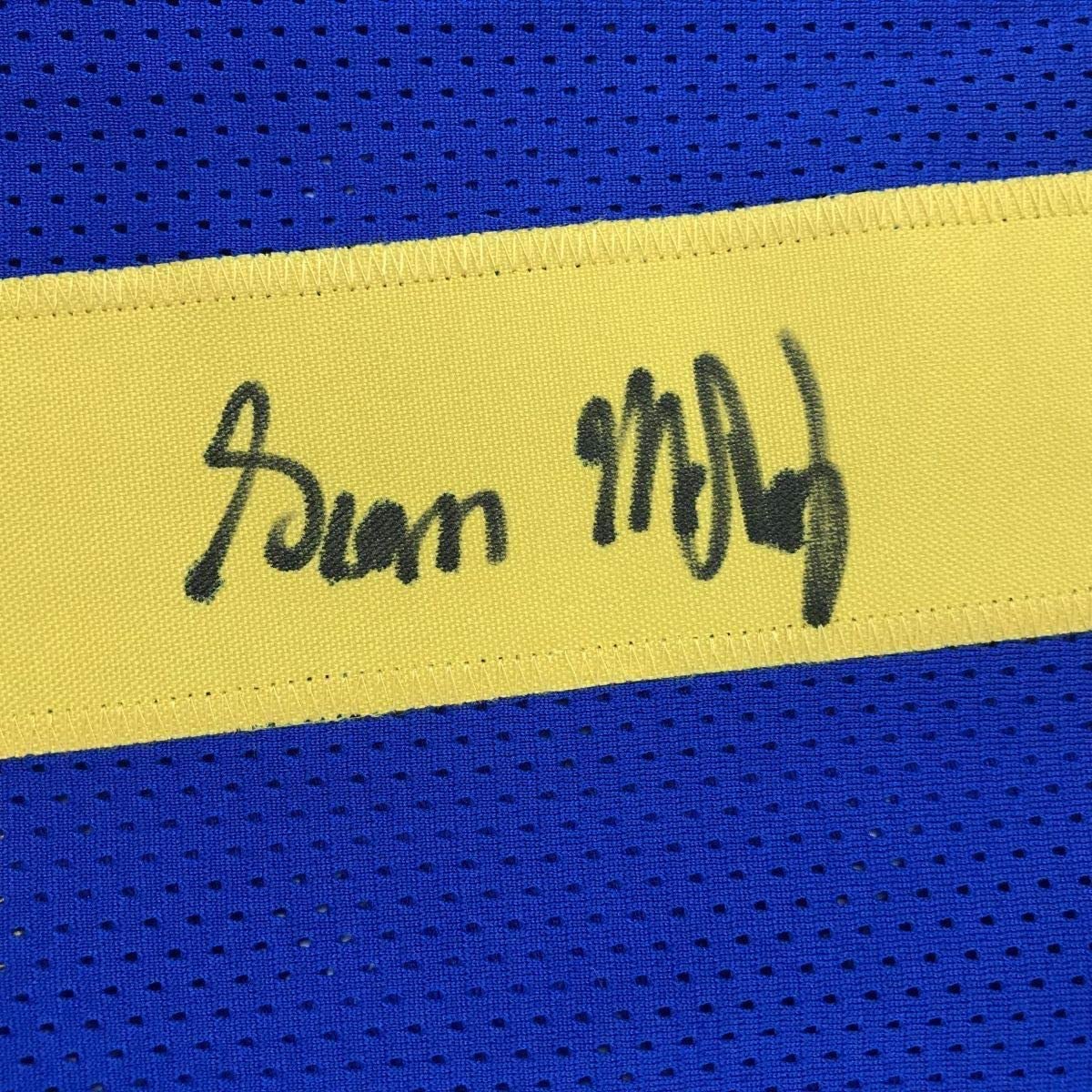 Framed Autographed/Signed Sean McVay 33x42 Los Angeles LA Retro Blue Football Jersey Beckett BAS COA