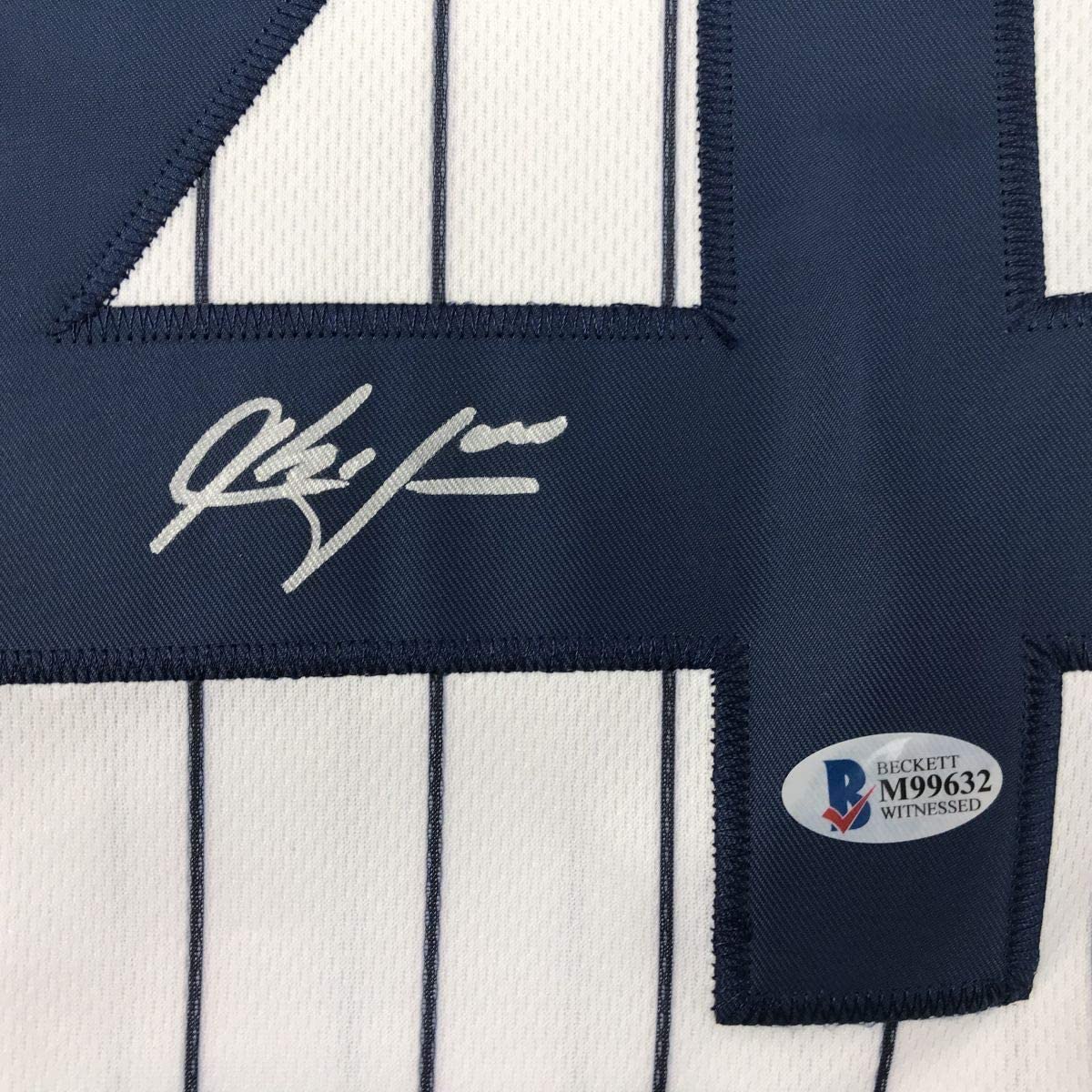 Framed Autographed/Signed Aroldis Chapman 33x42 New York Pinstripe Baseball Jersey Beckett BAS COA Holo Only