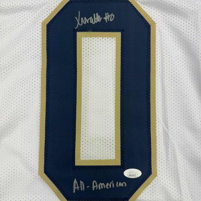 Framed Autographed/Signed Xavier Watts All-American 35x39 Notre Dame White College Football Jersey JSA COA
