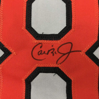 Framed Autographed/Signed Cal Ripken Jr. 33x42 Baltimore Grey Baseball Jersey JSA COA