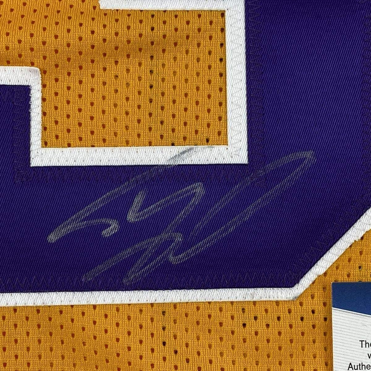 Framed Autographed/Signed Shaquille Shaq O'Neal 33x42 LSU Yellow Basketball Jersey Beckett BAS COA