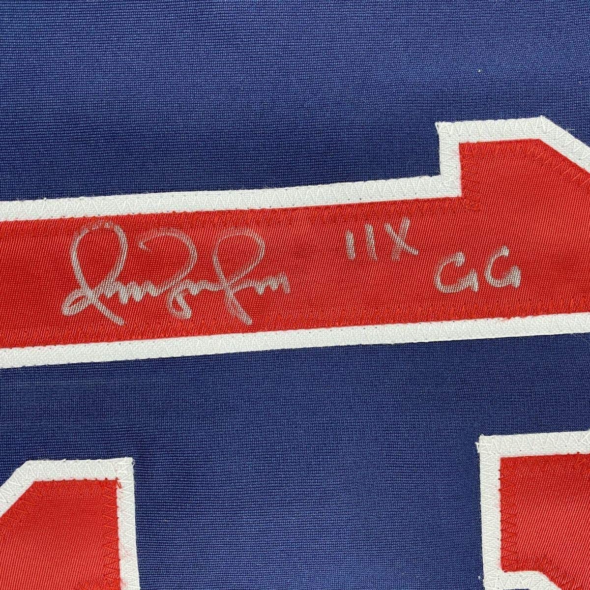 Framed Autographed/Signed Omar Vizquel 11x GG 33x42 Cleveland Blue Baseball Jersey JSA COA