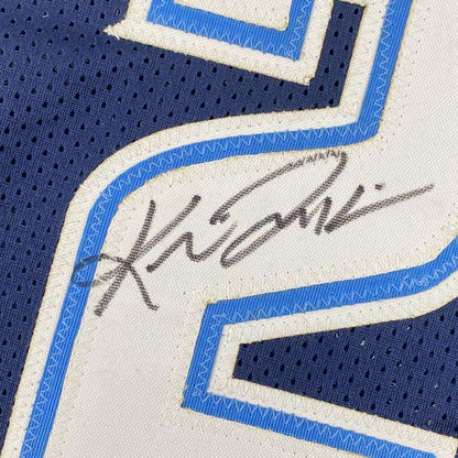 Framed Autographed/Signed Kris Jenkins 33x42 Villanova Blue College Basketball Jersey JSA COA