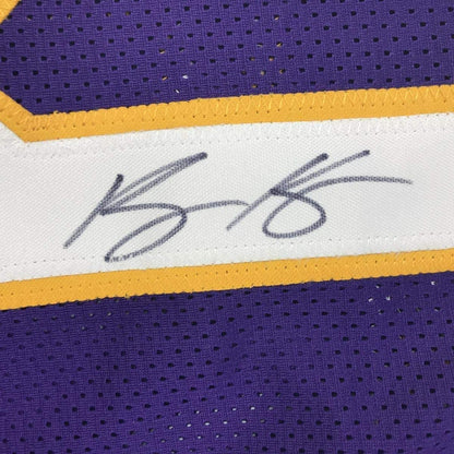 Framed Autographed/Signed Kyle Kuzma 33x42 Los Angeles LA Purple Basketball Jersey JSA COA