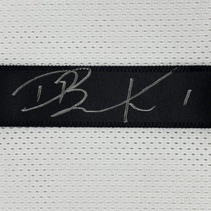 Framed Autographed/Signed Devin Booker 33x42 Phoenix White Basketball Jersey JSA COA