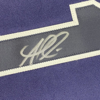 Framed Autographed/Signed Ozzie Albies 35x39 Atlanta Braves Blue Majestic Baseball Jersey Beckett BAS COA