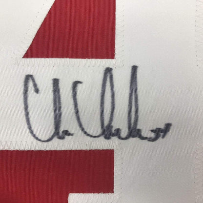Framed Autographed/Signed Chris Chelios 33x42 Detroit Red Hockey Jersey JSA COA