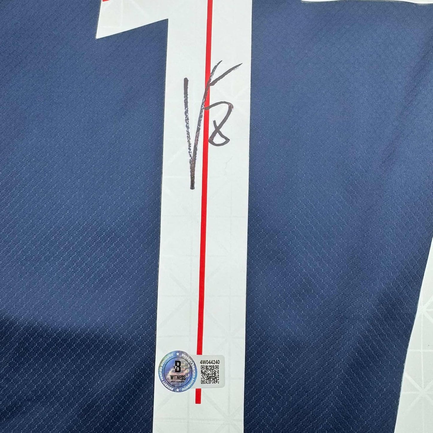 Framed Autographed/Signed Vitinha 35x39 PSG Paris Saint Germain Blue Soccer Futbol Jersey Beckett BAS COA