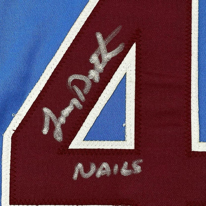 Framed Autographed/Signed Lenny Dykstra Nails 33x42 Philadelphia Blue Retro Baseball Jersey JSA COA
