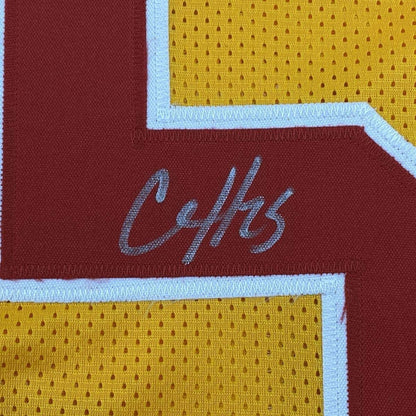 Framed Autographed/Signed Clyde Edwards-Helaire 33x42 Kansas City Yellow Football Jersey Beckett BAS COA