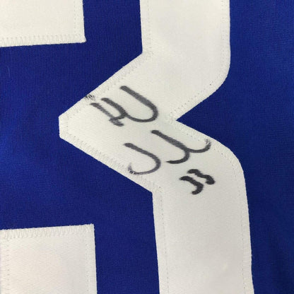 Framed Autographed/Signed Henrik Sedin 33x42 Vancouver Blue Hockey Jersey JSA COA Holo Only