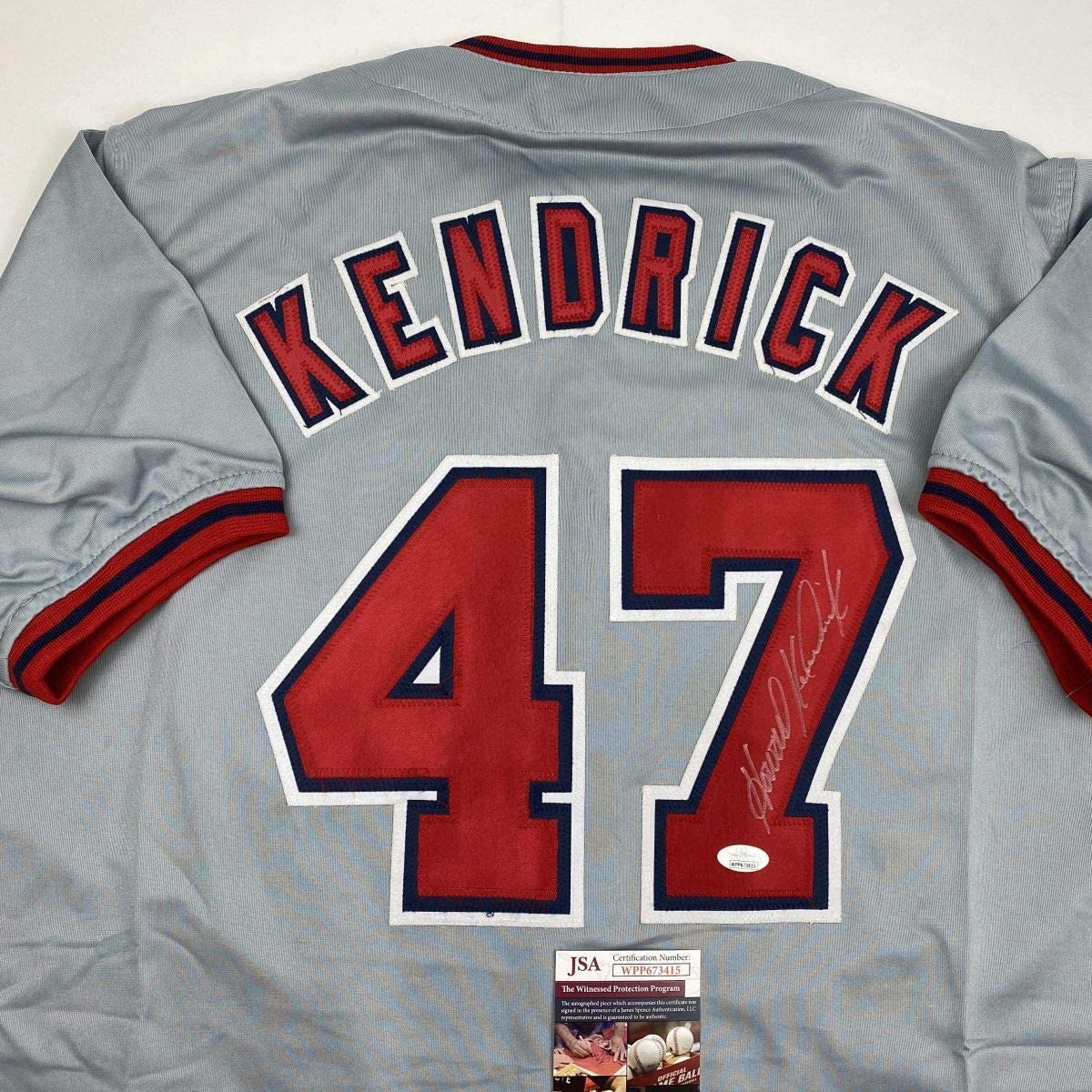 Autographed/Signed Howie Kendrick Washington Grey Baseball Jersey JSA COA
