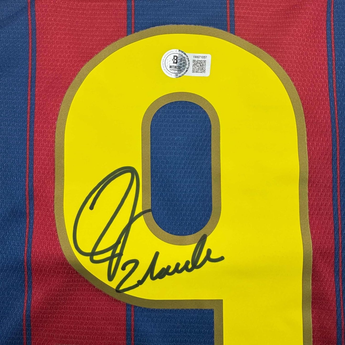 Framed Autographed/Signed Zlatan Ibrahimovic 35x39 FC Barcelona Soccer Jersey Beckett BAS COA