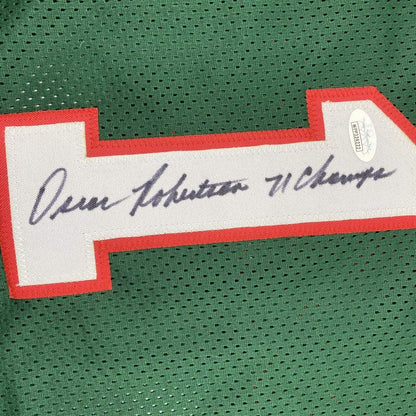 Framed Autographed/Signed Oscar Robertson 71 Champs 33x42 Milwaukee Green Basketball Jersey JSA COA