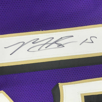 Framed Autographed/Signed Marquise Brown 33x42 Baltimore Purple Football Jersey JSA COA