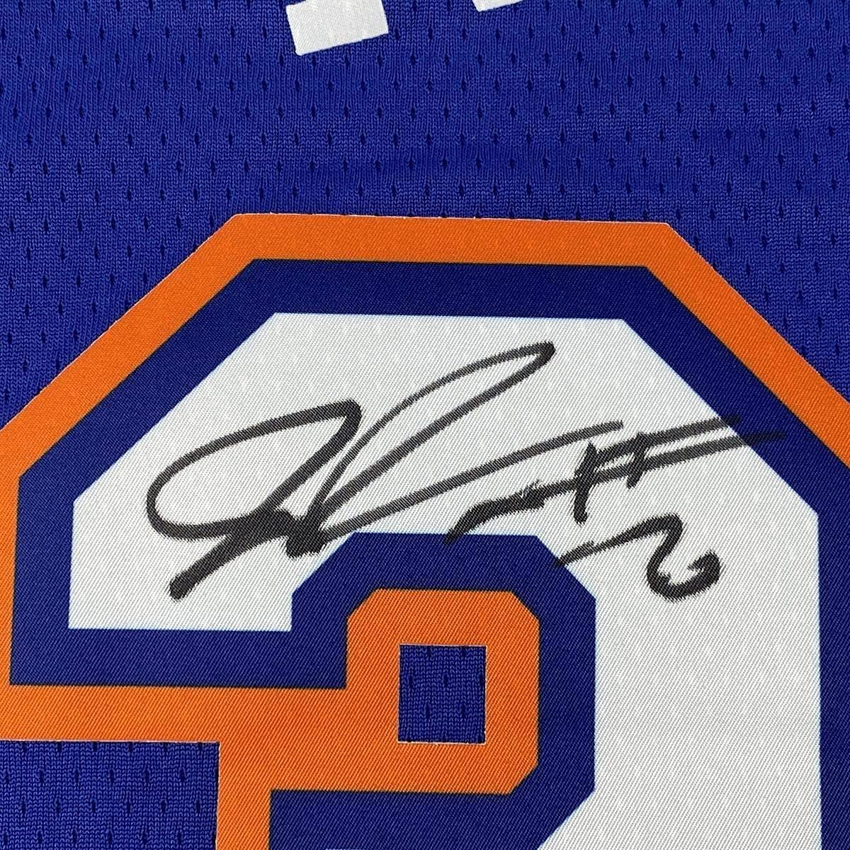 Framed Autographed/Signed Julius Randle 33x42 New York Knicks Blue Basketball Jersey Fanatics COA