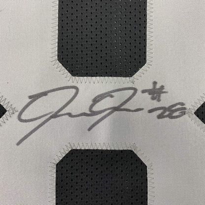 Framed Autographed/Signed Josh Jacobs 33x42 Las Vegas Oakland Black Football Jersey Beckett BAS COA