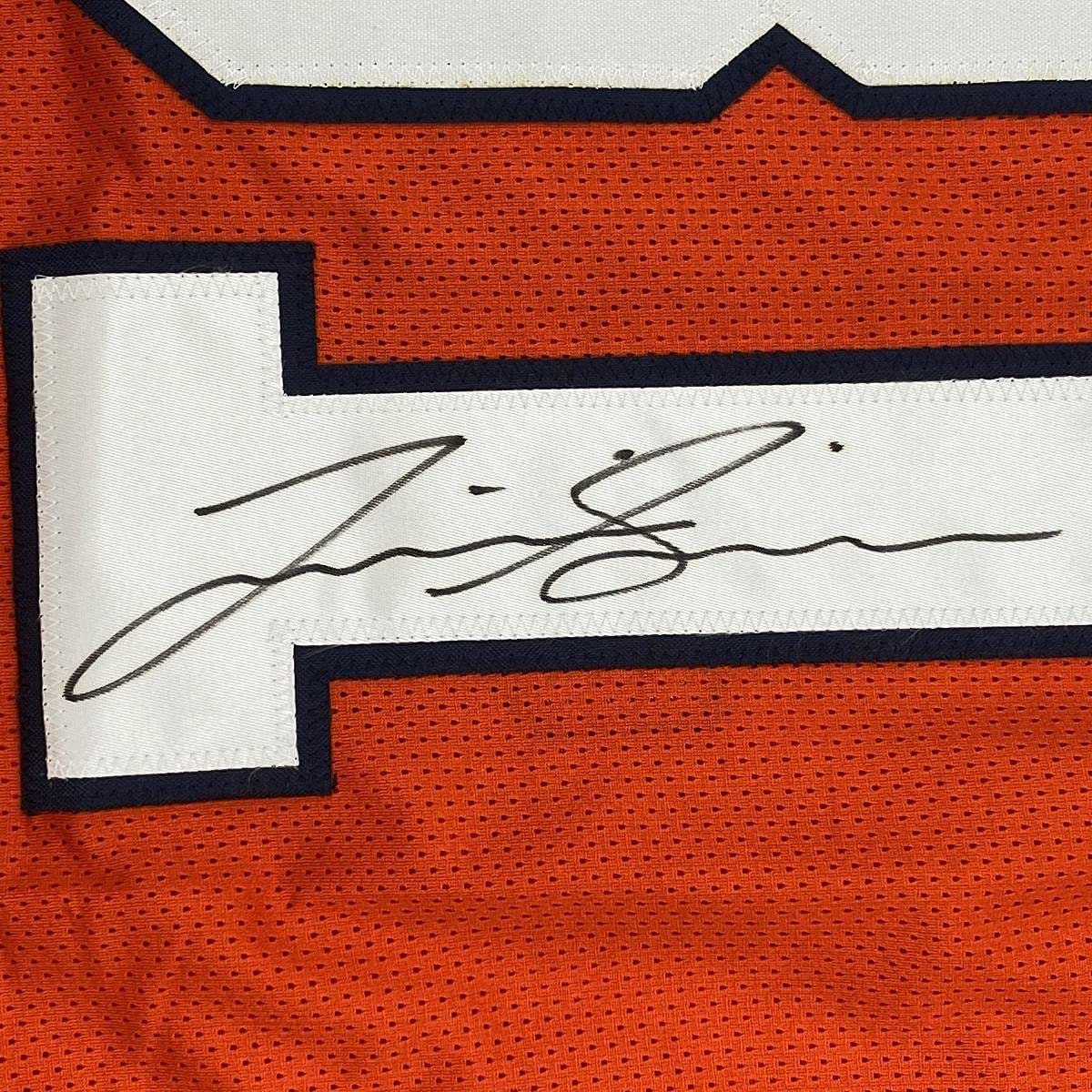 Framed Autographed/Signed Justin Simmons 33x42 Denver Retro Orange Football Jersey PSA/DNA COA