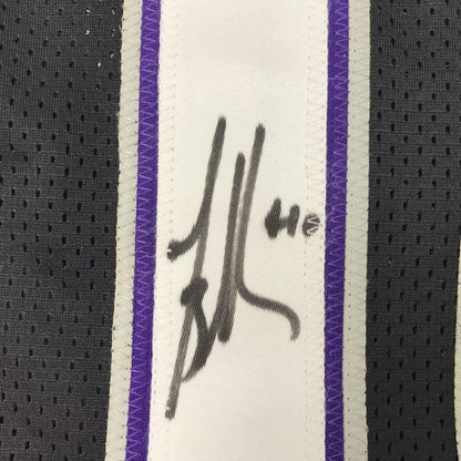 Framed Autographed/Signed Mike Bibby 33x42 Sacramento Black Basketball Jersey PSA/DNA COA