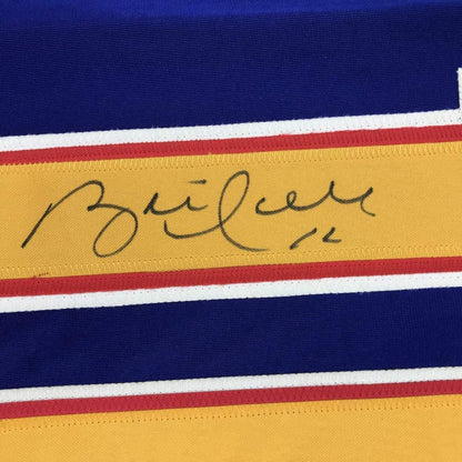 Framed Autographed/Signed Brett Hull 33x42 St. Louis Blue Hockey Jersey Beckett BAS COA