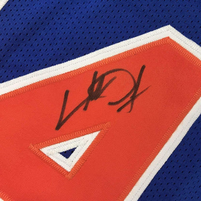 Framed Autographed/Signed Charles Oakley 33x42 New York Blue Basketball Jersey JSA COA