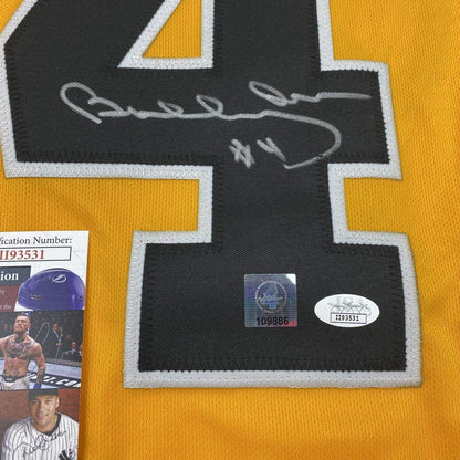 Framed Autographed/Signed Bobby Orr 33x42 Boston Yellow Hockey Jersey JSA & GNR COA
