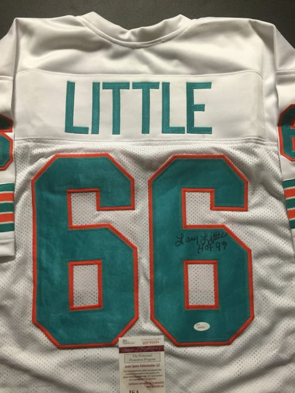 Autographed/Signed Larry Little"HOF 93" Miami White Football Jersey JSA COA