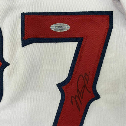 Framed Autographed/Signed Mike Trout 33x42 Los Angeles White Baseball Jersey Steiner Sports COA Hologram Only