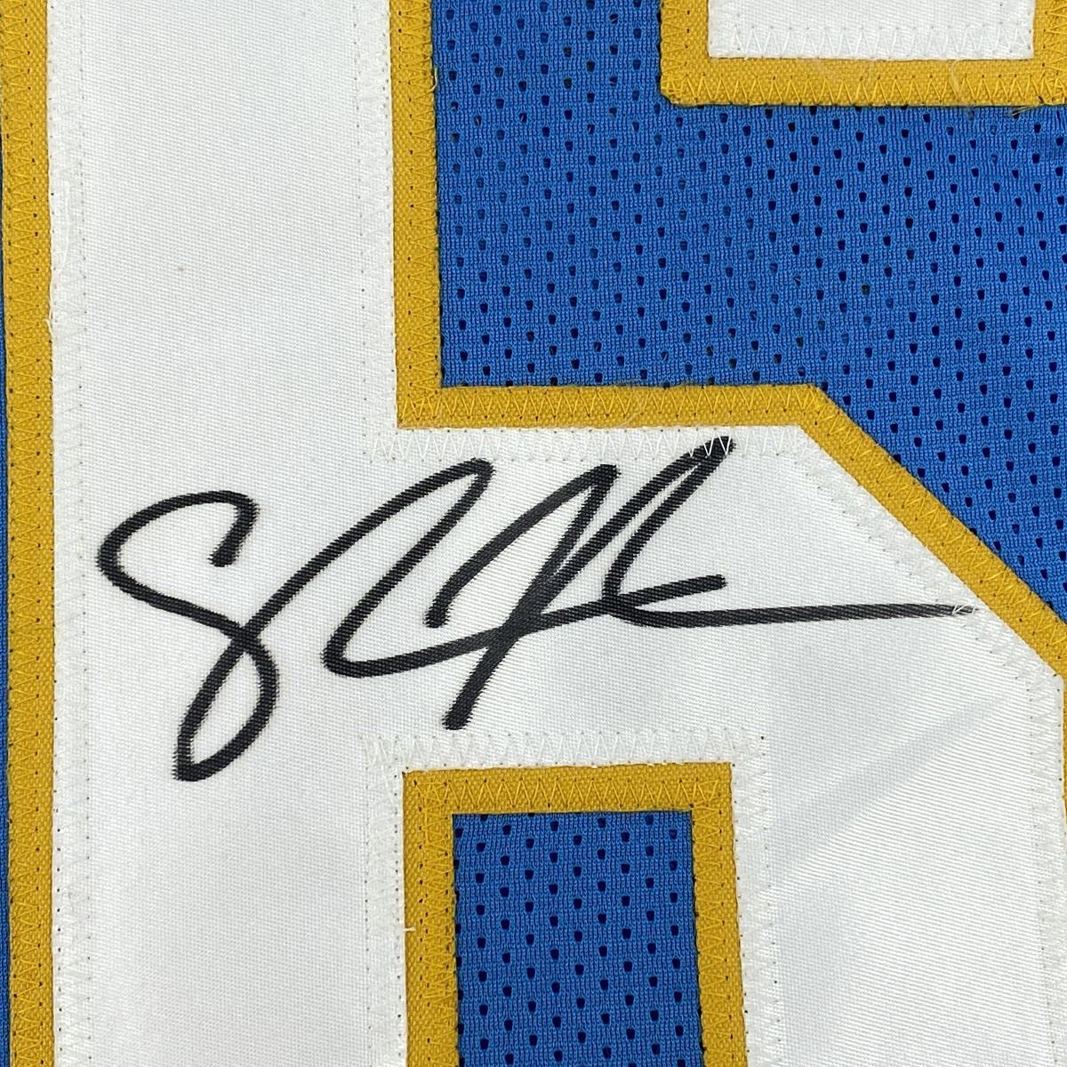 Autographed/Signed Shawne Merriman San Diego Powder Blue Football Jersey Beckett BAS COA