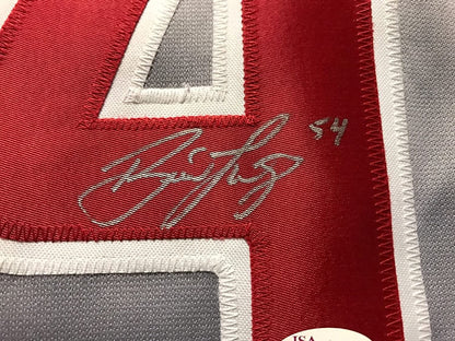 Framed Autographed/Signed Brad Lidge 33x42 Philadelphia Grey Baseball Jersey JSA COA