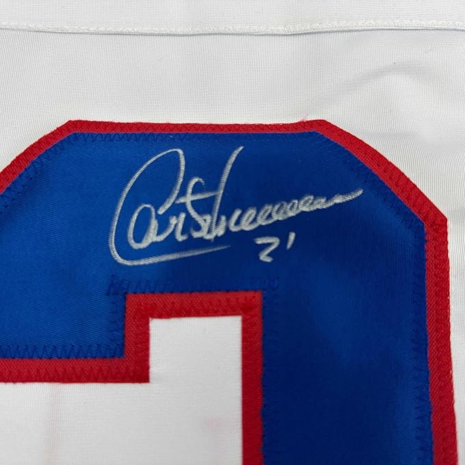 Framed Autographed/Signed Guy Carbonneau 35x39 Montreal White Hockey Jersey JSA COA