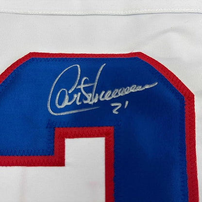 Framed Autographed/Signed Guy Carbonneau 35x39 Montreal White Hockey Jersey JSA COA