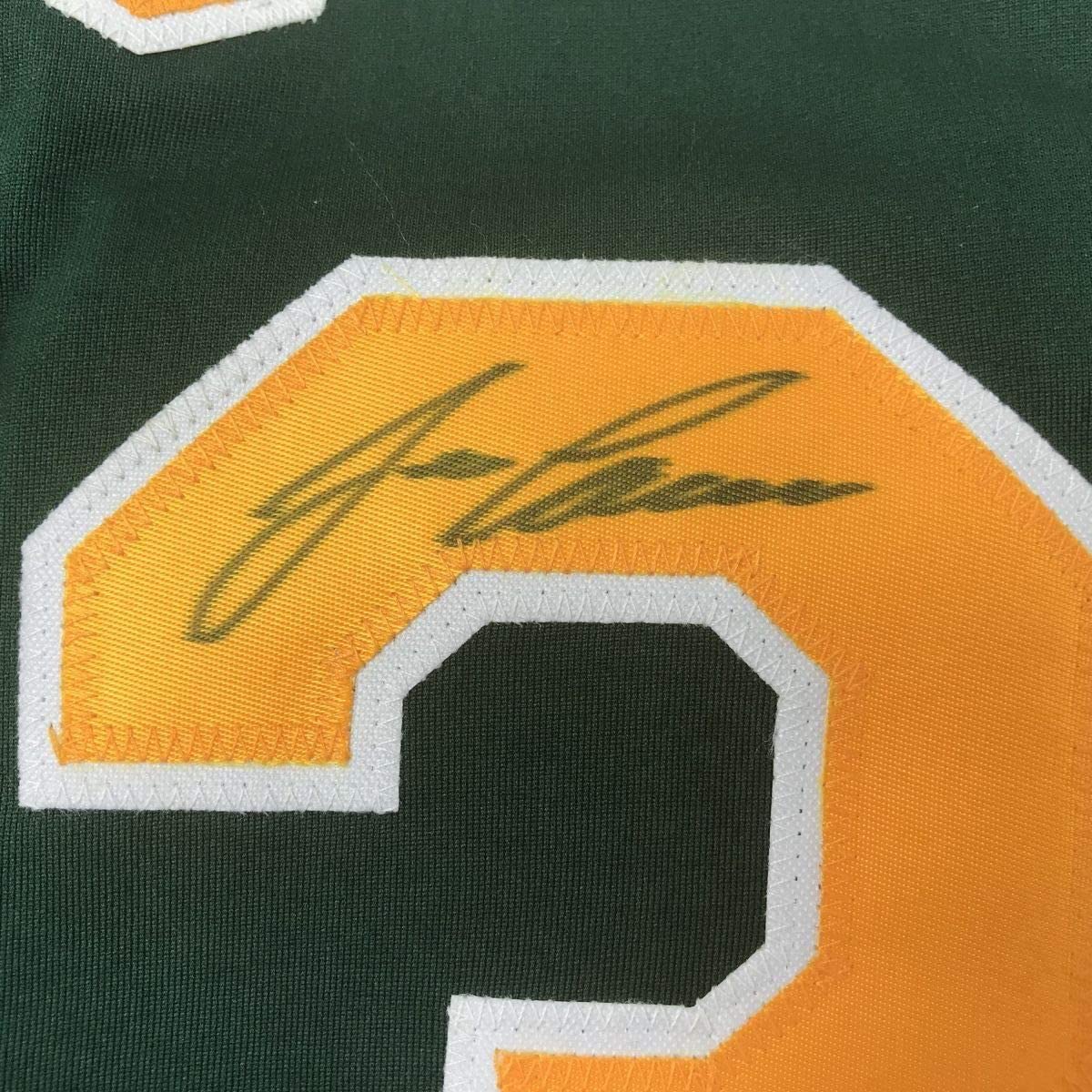 Framed Autographed/Signed Jose Canseco 33x42 Oakland Dark Green Baseball Jersey JSA COA